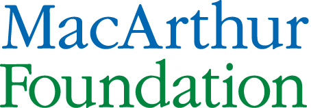 MacArthur Foundation logo, blue and green title text.